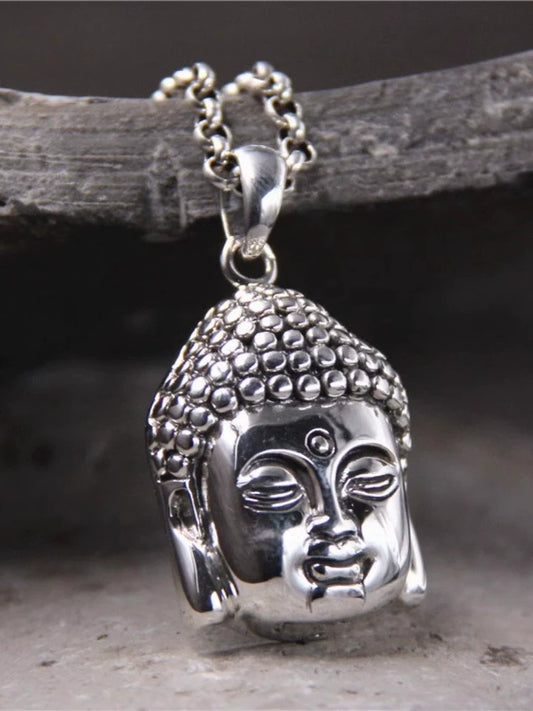 Buddha Sakyamuni Buddha Statue Pendant S925 Sterling Silver Carved Bodhisattva Buddha Head Pendant - Touch Bling