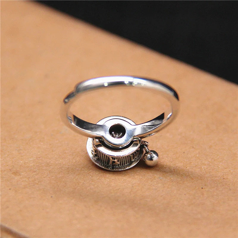 Six-Character Prayer Wheel Mantra Ring S925 Silver Jewelry Opening Adjustable - Touch Bling