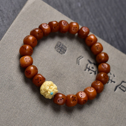 Natural Old Camel Bone Bracelet, Pure Hand-carved Dice Tibetan Bead Bracelet - Touch Bling