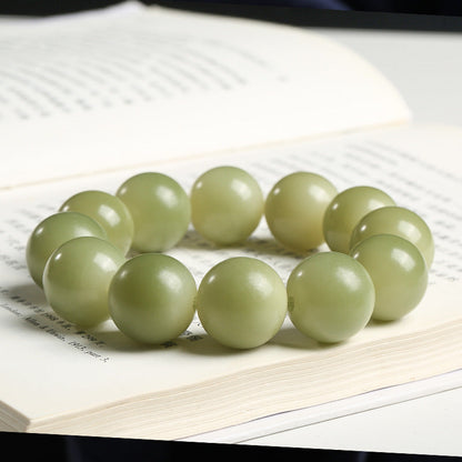 Natural Bodhi Buddha Beads  Beads Large Green Jade Bodhi Round Bead Bracelet