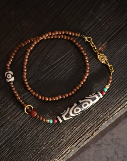 Golden Sandalwood Tibetan Dzi Beads Pendant 58mm