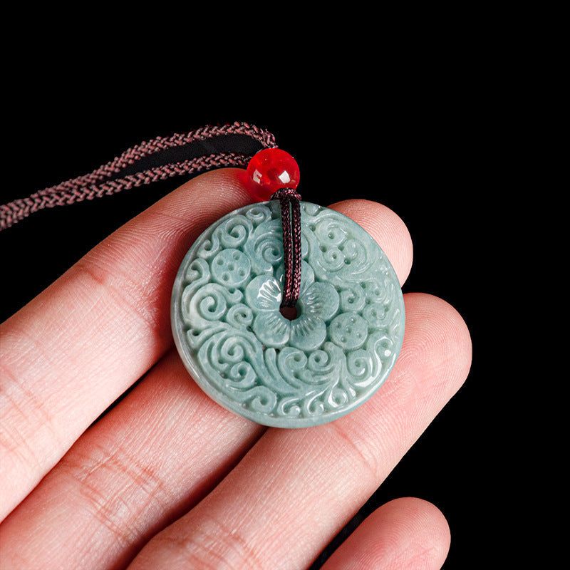 Carved Jadeite Peaceful Pendant – Natural A-Grade Jade, Adjustable 70cm Cord - Touch Bling