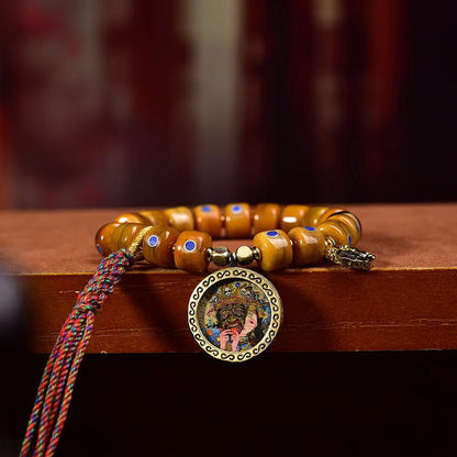 Tibetan Old Silver and Lapis Lazuli Inlaid Bracelet with Small Tangka Pendant – Tibetan Yak Bone Bracelet - Touch Bling