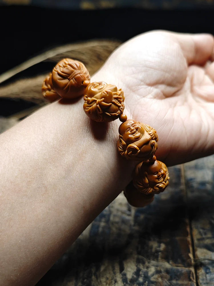 Buddha3bodhi Carved Raw Olive Pits Maitreya Buddha Bead Bracelet - Touch Bling