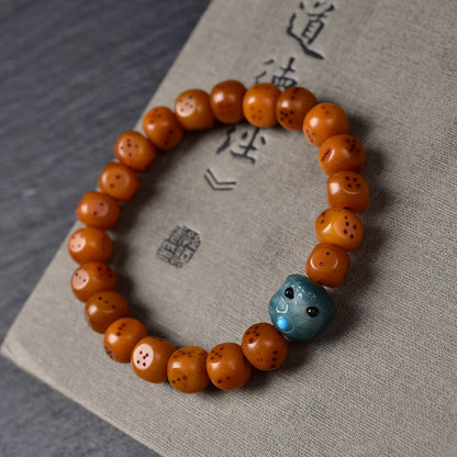 Natural Old Camel Bone Bracelet, Pure Hand-carved Dice Tibetan Bead Bracelet - Touch Bling