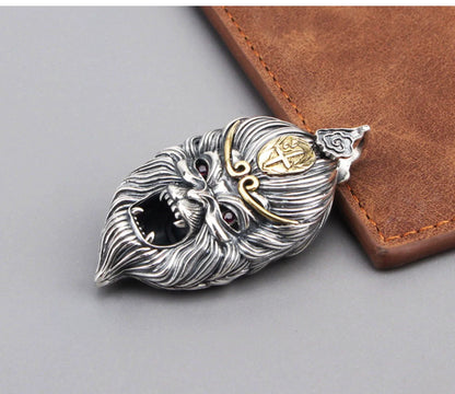 S925 Sterling Silver Sun Wukong Double-Sided Necklace - Buddha and Demon Pendant for Men - Touch Bling