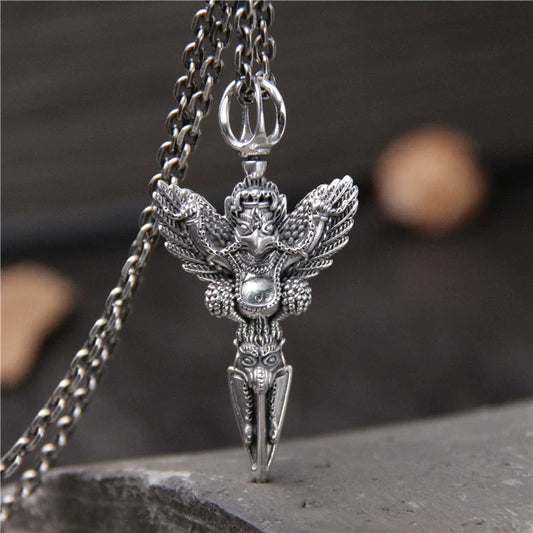S925 Sterling Silver Retro Carved Vajra Pestle Men's Pendant - Touch Bling