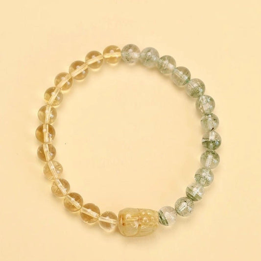 Natural Green Phantom Quartz and Citrine Pixiu Bracelet - Touch Bling