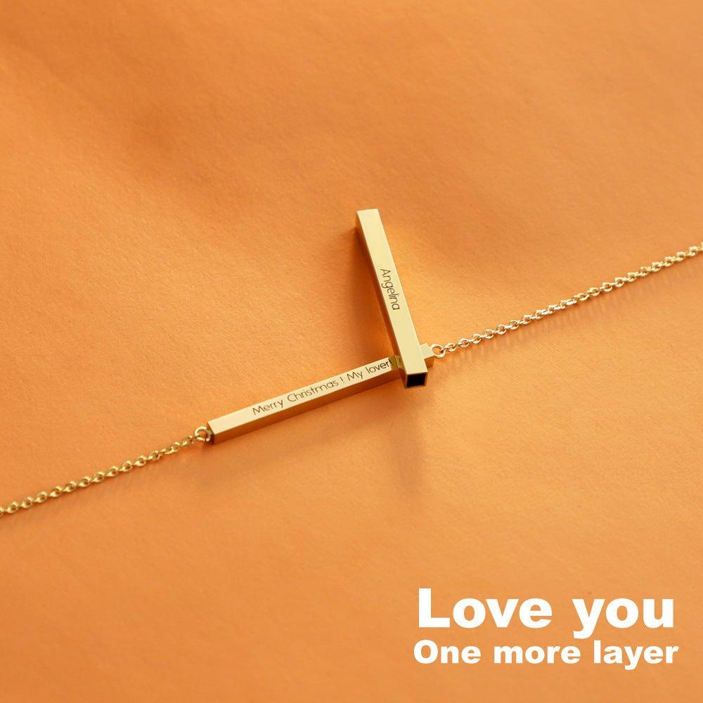 Personalized Double Layered Bar Engraved Message Necklace