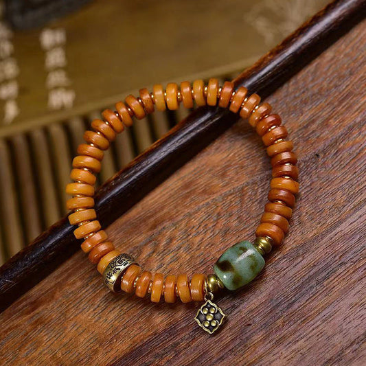 Tibetan Camel Bone Bracelet with Antique Copper Clasp & Agate Dzi Beads – Traditional Tibetan Handcrafted Bracelet - Touch Bling