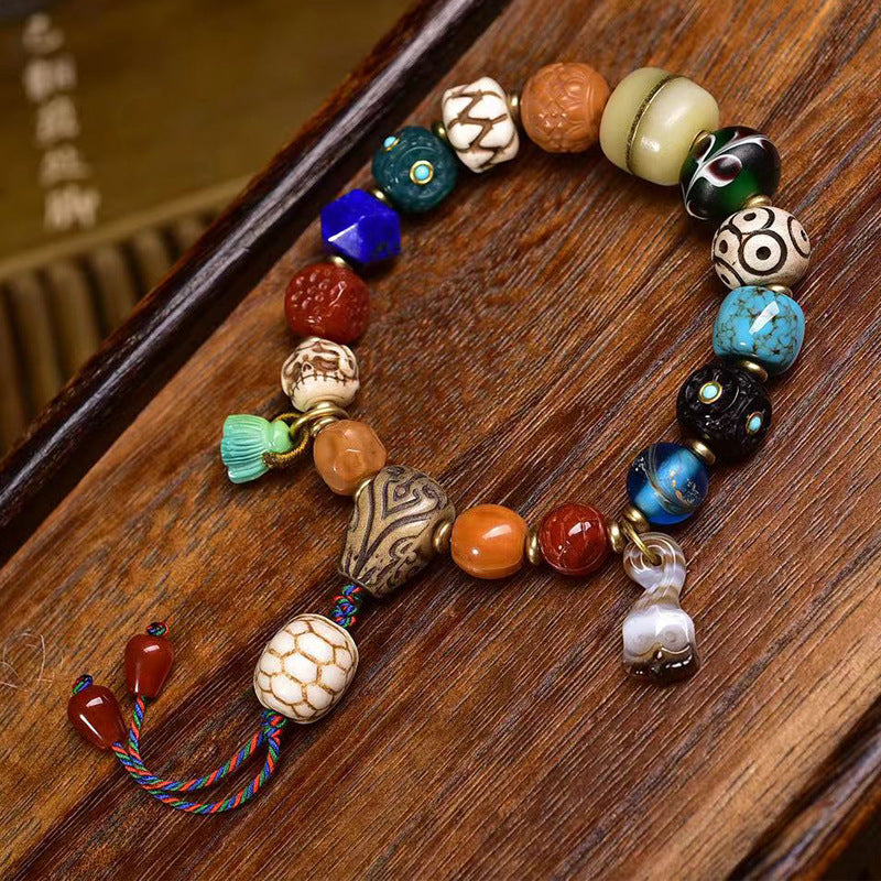 Tibetan Multi-Gemstone Agate Bracelet – Handcrafted Tibetan-Style Beaded Bracelet - Touch Bling