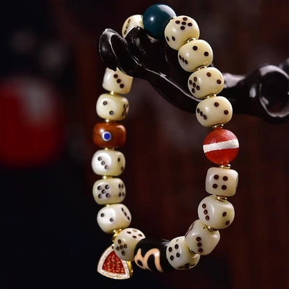 Natural Camel Bone Carved Dice Bracelet – Tibetan Style Vintage Unisex Bracelet - Touch Bling