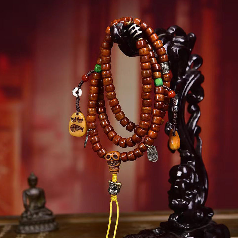 Tibetan Yak Bone 108 Mala Beads with Agate Line Beads and Adai Accessories - Touch Bling