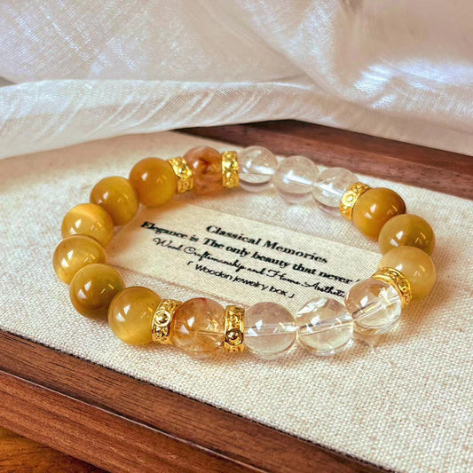 High Quality Natural Tiger's Eye Stone Bracelet Natural Citrine White Crystal Bracelet Handmade Bracelet - Touch Bling