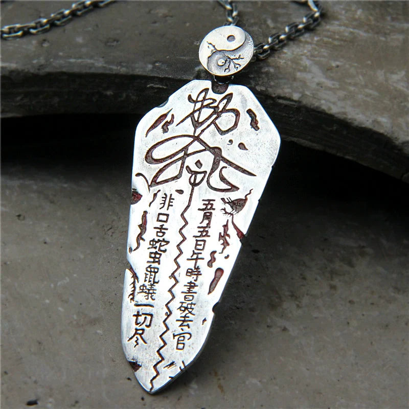 S925 Edict Taiji Bagua Sterling Silver Pendant Body Protection Wulei Order Plate Pendant - Touch Bling
