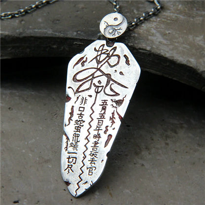 S925 Edict Taiji Bagua Sterling Silver Pendant Body Protection Wulei Order Plate Pendant - Touch Bling