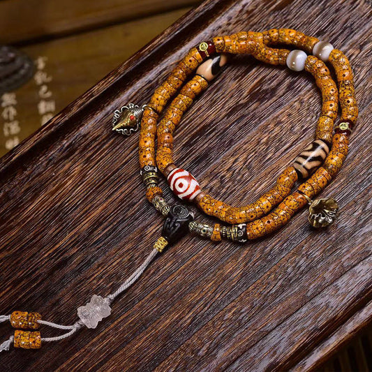 Natural Star and Moon Bodhi 108 Beads Mala Necklace – Stress Relief Design with Agate Dzi Bead Accessories - Touch Bling