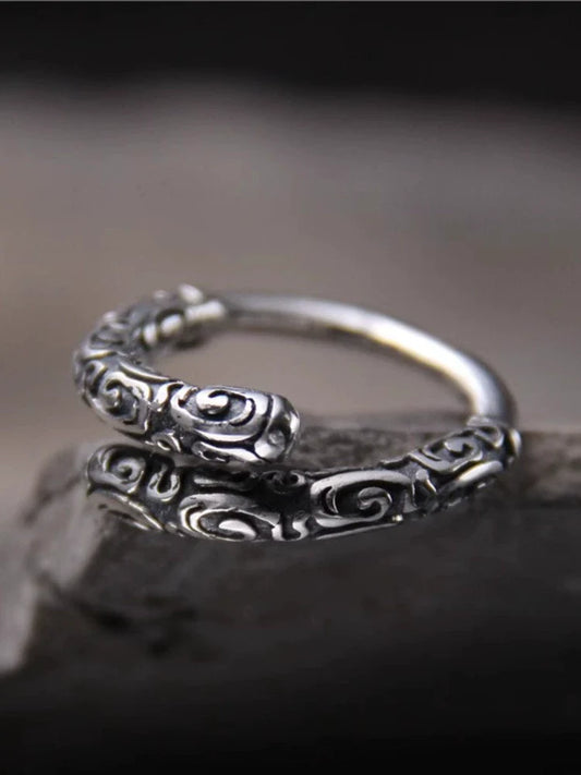 S925 Sterling Silver Retro Sun Wukong Golden Cudgel Ring Adjustable Unisex Finger Ring - Touch Bling