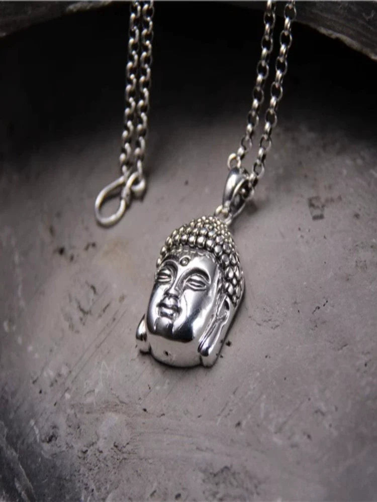 Buddha Sakyamuni Buddha Statue Pendant S925 Sterling Silver Carved Bodhisattva Buddha Head Pendant - Touch Bling