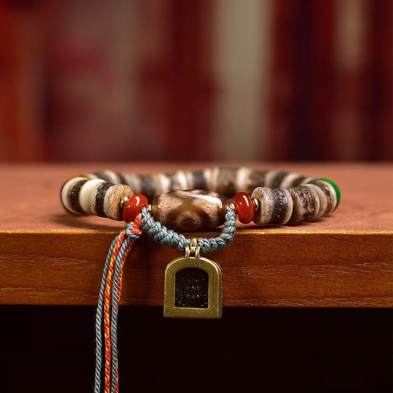 Tibetan Yak Bone Bracelet with Agate Dzi Beads & Snow Baga Beads – Handcrafted Tibetan-Style Bracelet - Touch Bling