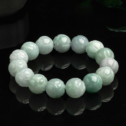 Natural Myanmar A-Grade Jadeite Lotus Bead Bracelet – Elegant Lotus Flower Design - Touch Bling