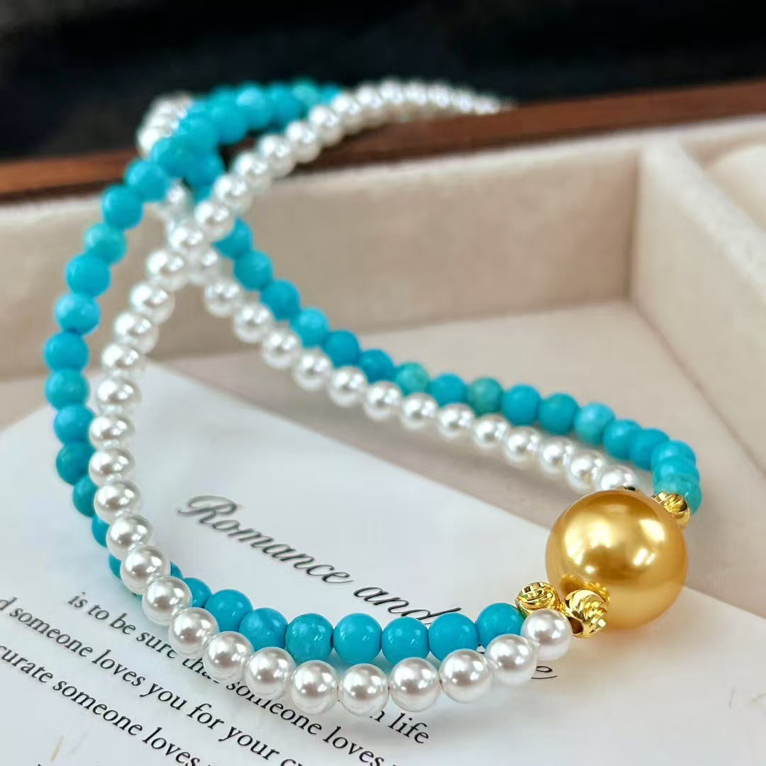 Vintage Faux High Quality Pearl Necklace Turquoise Clavicle Chain Necklace - Touch Bling