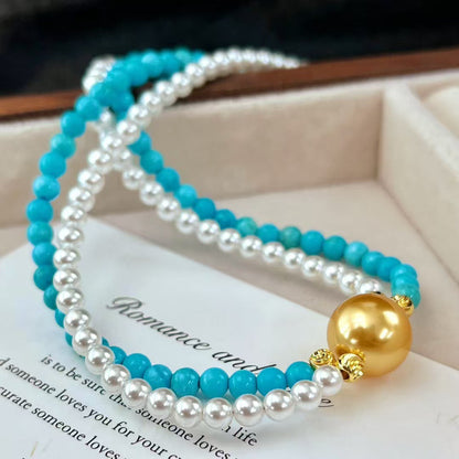 Vintage Faux High Quality Pearl Necklace Turquoise Clavicle Chain Necklace - Touch Bling