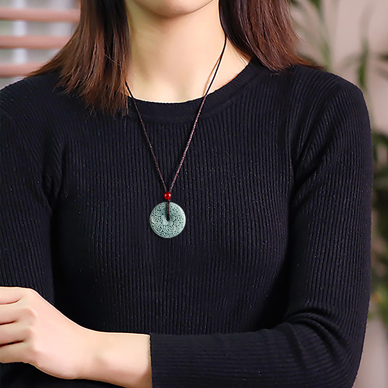 Carved Jadeite Peaceful Pendant – Natural A-Grade Jade, Adjustable 70cm Cord - Touch Bling