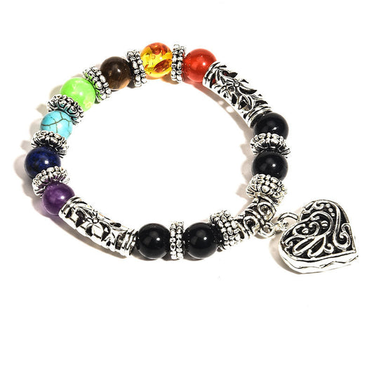 Healing Chakra Bracelet for Meditation Matte Agate Charm Heart Gemstone Health Bracelet - Touch Bling
