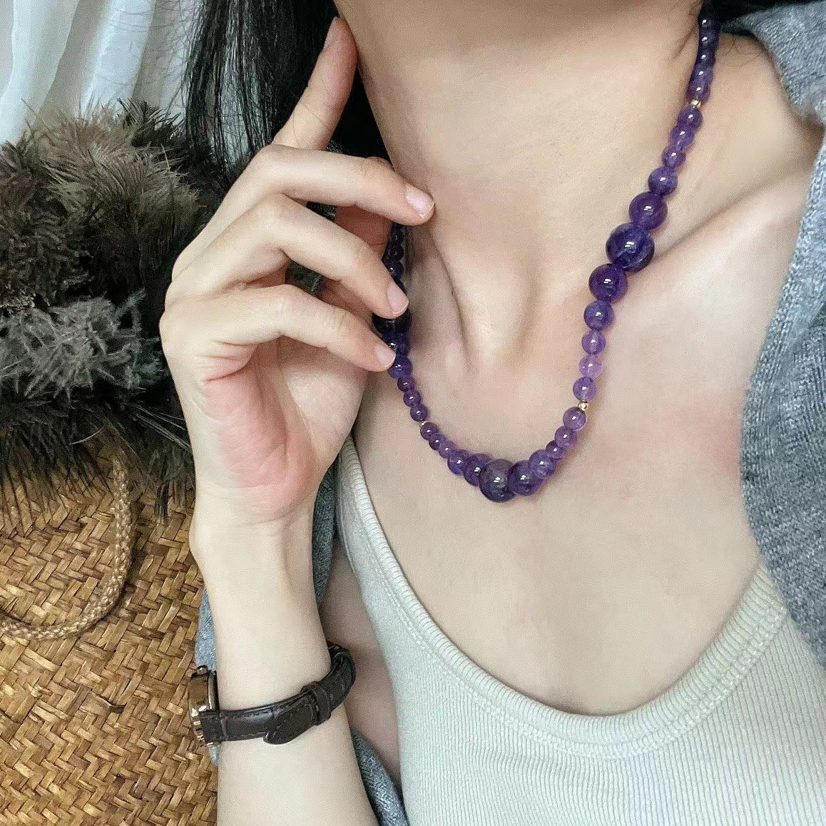 Natural Amethyst Necklace Handmade Clavicle Chain Necklace for Women - Touch Bling