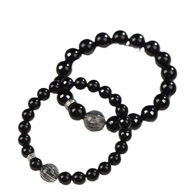 Natural Obsidian Bracelet Handmade Beaded Couple Crystal Jewelry - Touch Bling