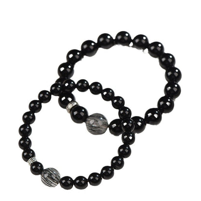Natural Obsidian Bracelet Handmade Beaded Couple Crystal Jewelry - Touch Bling