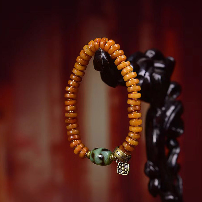 Tibetan Camel Bone Bracelet with Antique Copper Clasp & Agate Dzi Beads – Traditional Tibetan Handcrafted Bracelet - Touch Bling