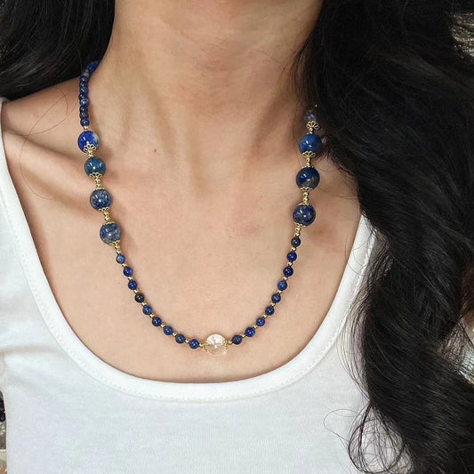 Vintage Natural Lapis Lazuli Necklace Natural White Crystal Clavicle Chain Necklace - Touch Bling