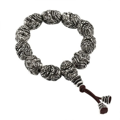Vintage Men's Silver Bracelet Sun Wukong Fighting Buddha Beaded Bracelet - Touch Bling
