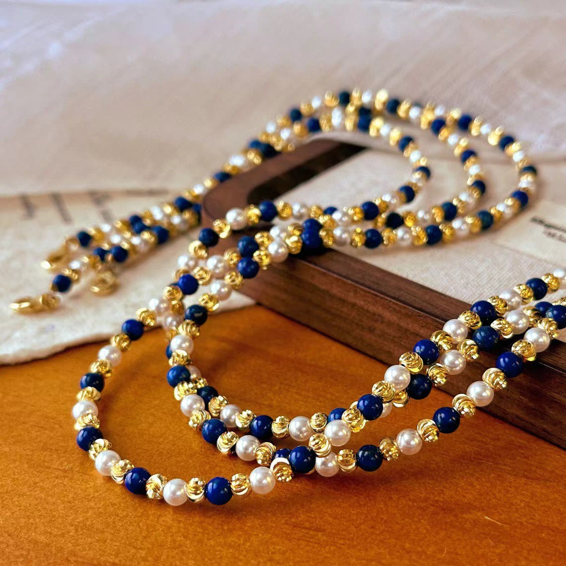 Vintage Natural Lapis Lazuli Pearl Necklace Multi-layer Collarbone Chain Necklace - Touch Bling