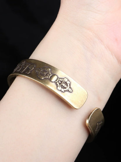 Tibetan Vintage Copper Bracelet The Heart Sutra Six-Character Mantra Bracelet