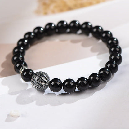 Natural Obsidian Bracelet Handmade Beaded Couple Crystal Jewelry - Touch Bling