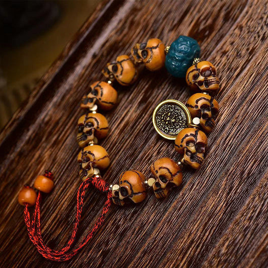Tibetan Camel Bone Handcrafted Skulls Bracelet  – Unique Tibetan-Style Skull Bead Bracelet - Touch Bling