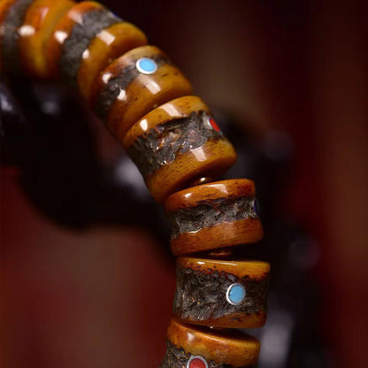 Tibetan Yak Bone Bracelet with Gemstone Inlays – Handcrafted Tibetan-Style Bracelet - Touch Bling