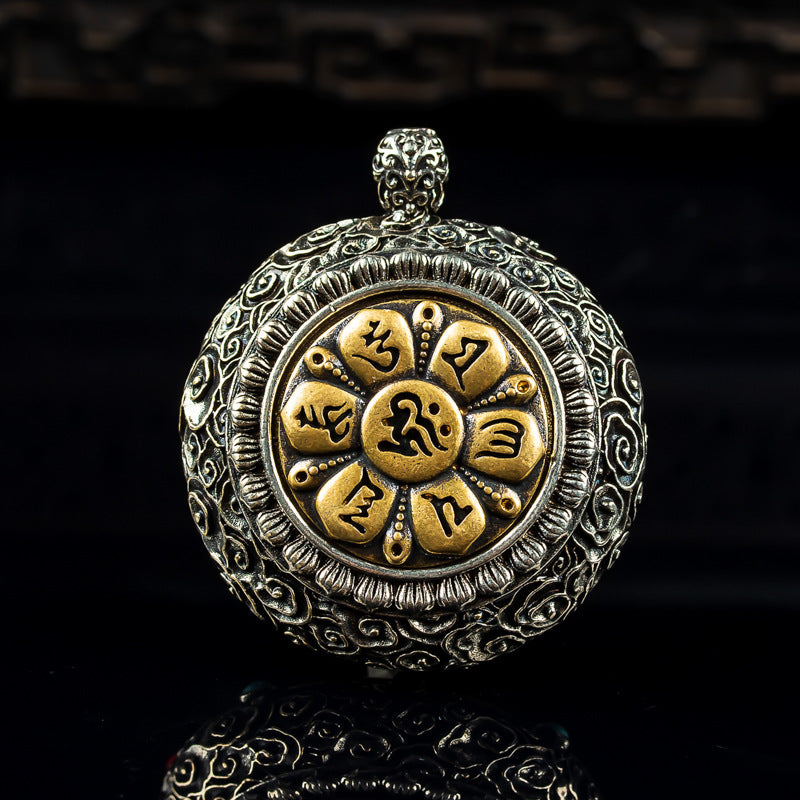 Natural A-Grade Jadeite "One Thought" Tibetan Silver Prayer Wheel Pendant – High Ice Jadeite with Vintage Silver Inlay - Touch Bling