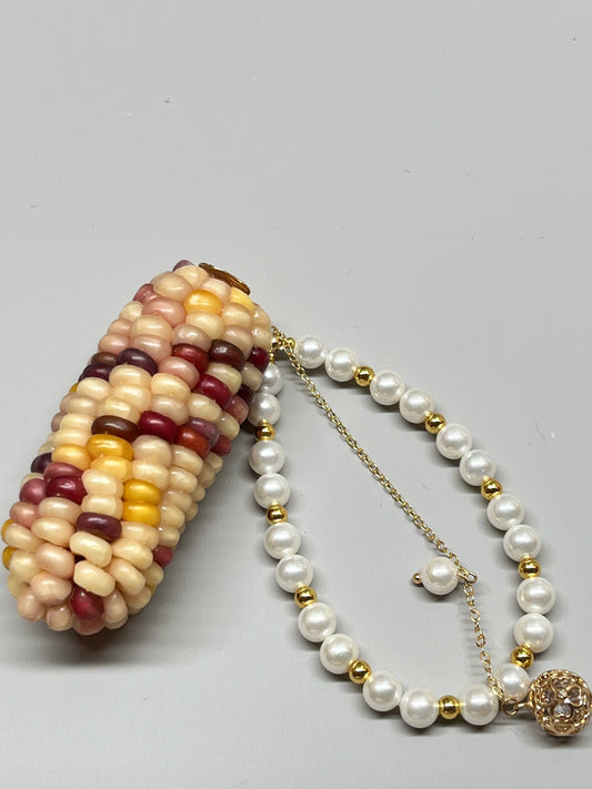 Pink and Yellow Crackle Jade Corn Ornament - Touch Bling
