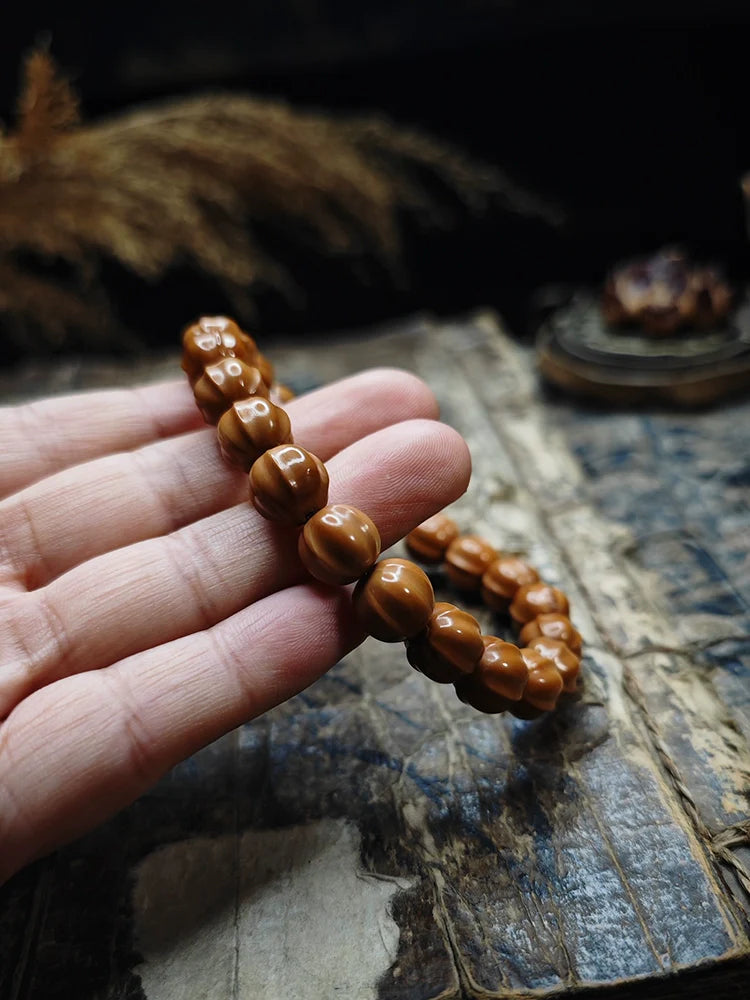 Small Walnut Carved Shark Fin  Bead Bracelet - Touch Bling