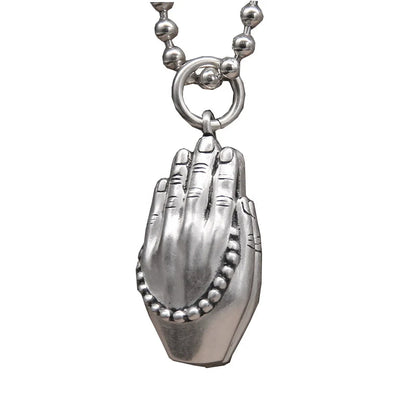 Chanting sutras and praying for peace pendant, full silver S990, close your hands tightly and sincerely worship the body-protecting Buddha hand bead pendant. - Touch Bling