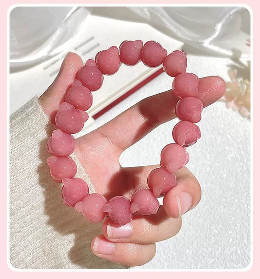Cute Strawberry Pink Bear Bodhi Bracelet – 13mm - Touch Bling