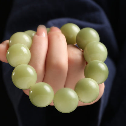 Natural Bodhi Buddha Beads  Beads Large Green Jade Bodhi Round Bead Bracelet