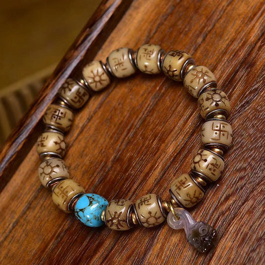 Tibetan Antique Silver Inlaid Camel Bone Bracelet – Handcrafted Tibetan-Style Beaded Bracelet - Touch Bling