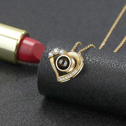 Diamond Classic Heart Photo Projection Necklace
