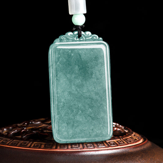 Natural A-Grade Jadeite Blue Water Wu Shi Plaque Pendant – Prosperity & Protection - Touch Bling