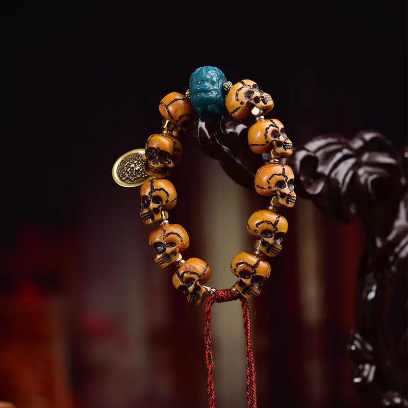 Tibetan Camel Bone Handcrafted Skulls Bracelet  – Unique Tibetan-Style Skull Bead Bracelet - Touch Bling